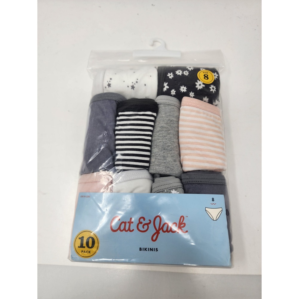 Cat & Jack Girls Bikinis Underwear Multicolor Cotton 10 Pack Casual Size 8